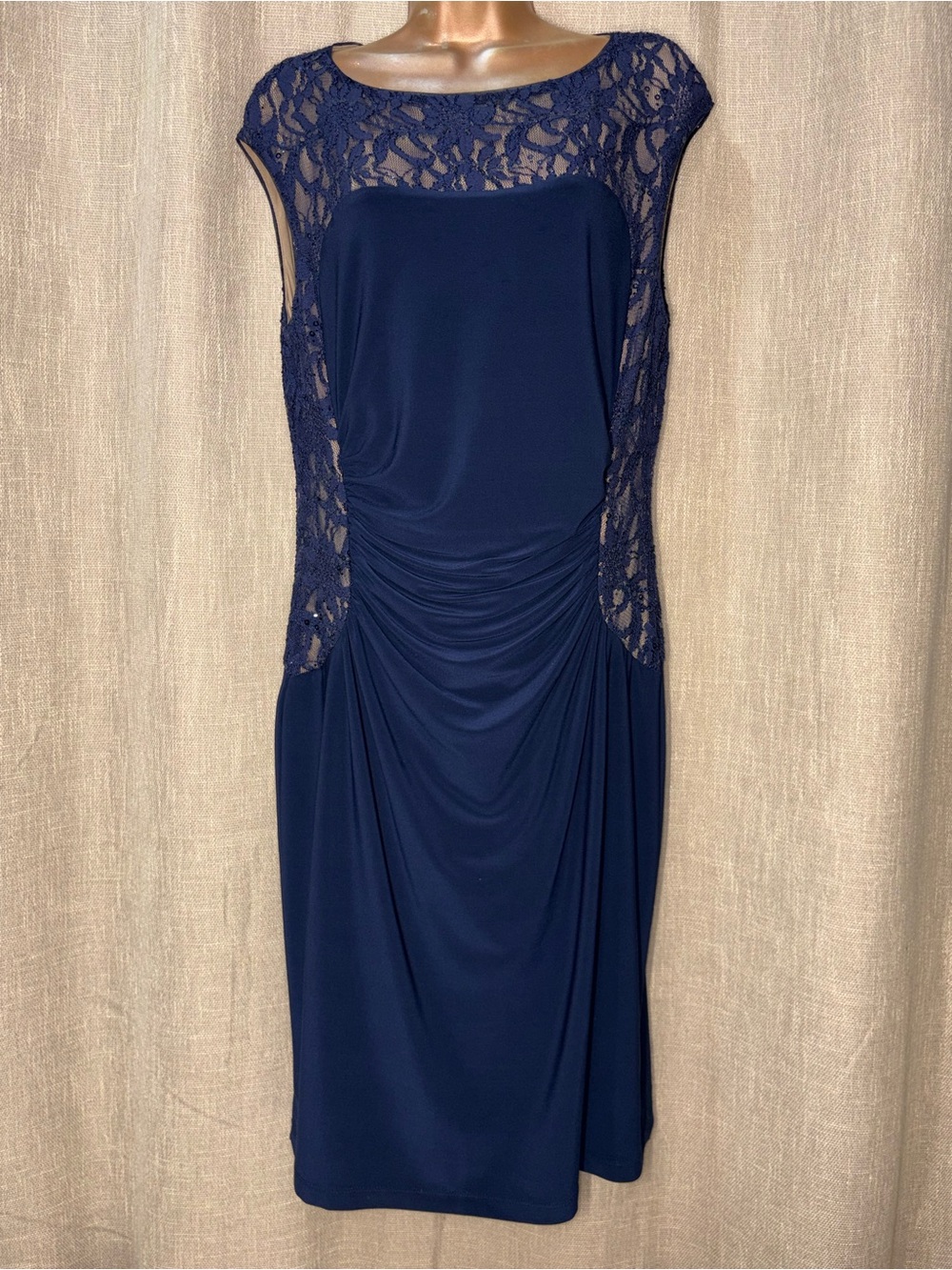 Lauren Ralph Lauren Navy Blue Ruched Sheath Cocktail Dress